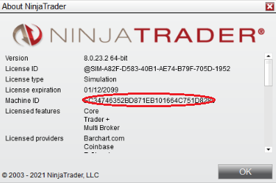 Machine id number in NinjaTrader 8