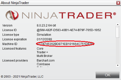 Machine id number Machine id number in NinjaTrader 8